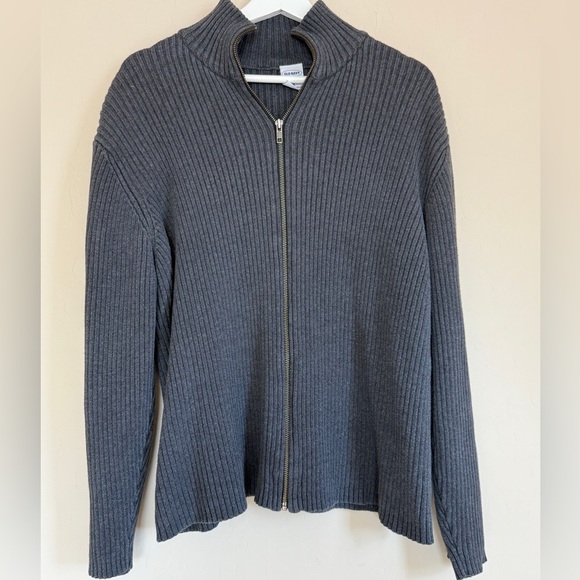 Old Navy Y2K Ribbed Funnel Neck Zip Up Dark Gray Academia Vintage Cotton XL - Picture 1 of 7